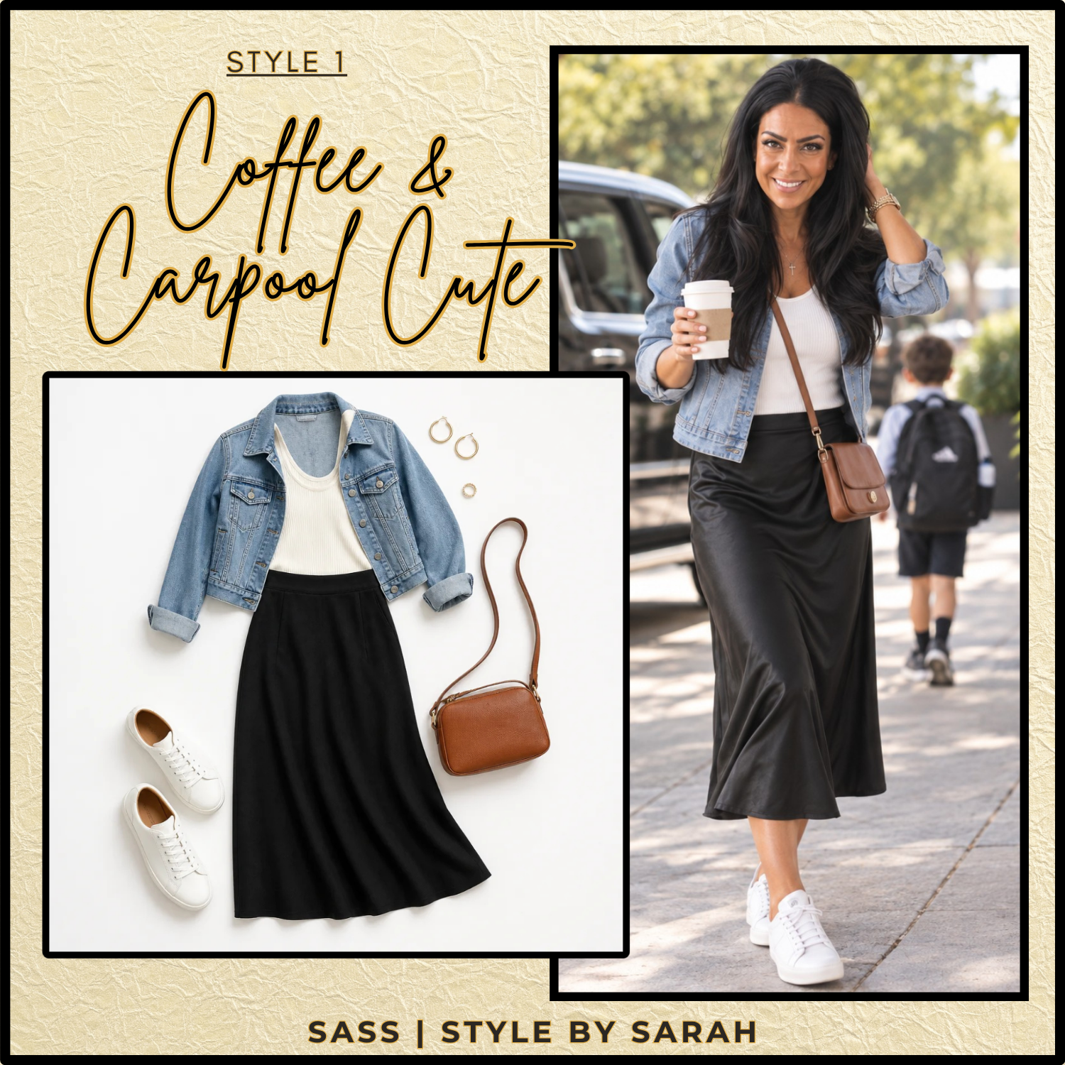 Casual black skirt outfit created with SASS